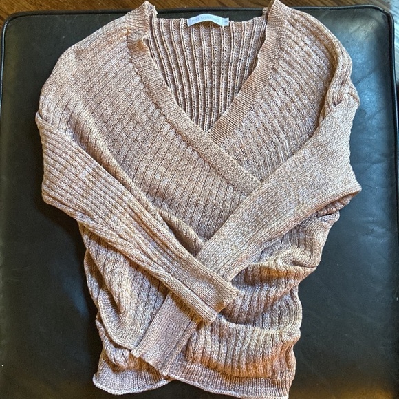 Sz S Miss Sparkling Light Brown Cross Front Soft Polyester Sweater Gathered Side - Picture 6 of 6